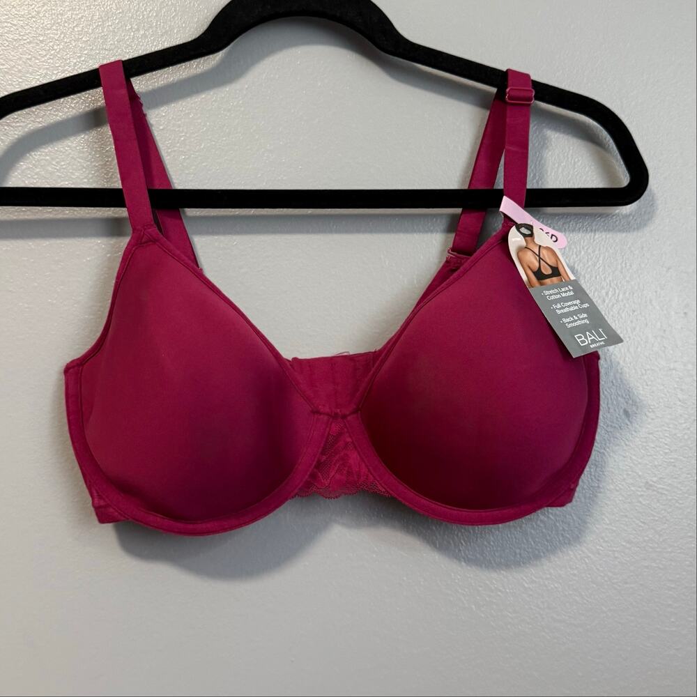 Bali Raspberry Red Breathe Cotton Modal T-Shirt Underwire Bra NEW 36D